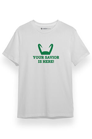 Loki Your Savior Is Here Beyaz Kısa kol Erkek Tshirt