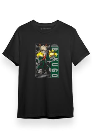 My Hero Academia Anime Kacchan Katsuki Bakugo Art Siyah Kısa kol Erkek Tshirt