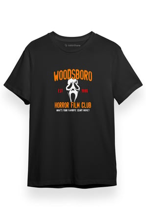 Scream Woodsboro Horror Film Club Siyah Kısa kol Erkek Tshirt