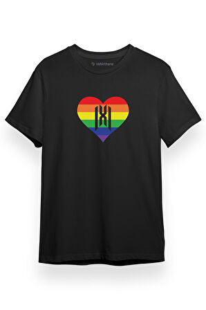Monsta X Rainbow Heart Logo Siyah Kısa kol Erkek Tshirt