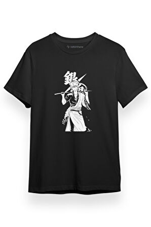 Gintama Anime Gintoki Black White Siyah Kısa kol Erkek Tshirt
