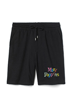 Mary Poppins Colorful Letters Erkek Siyah Şort