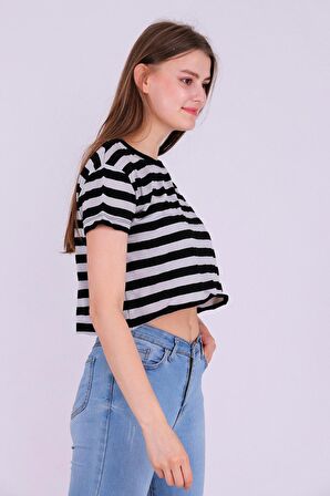 Basic Çizgili Crop Tshirt