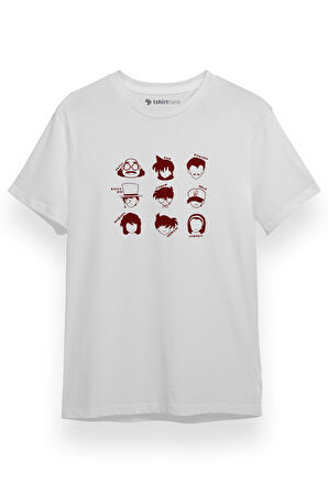 Detective Conan Anime Character Name and Icons Beyaz Kısa kol Erkek Tshirt