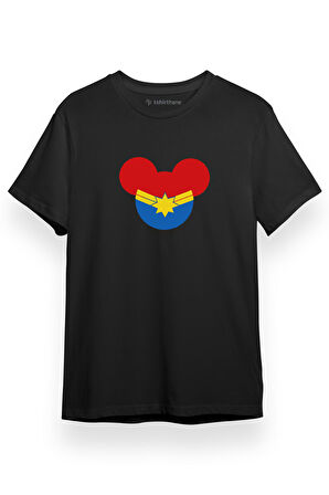 Captian Marvel Mouse Head Siyah Kısa kol Erkek Tshirt