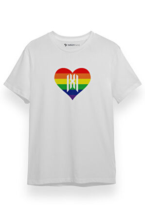 Monsta X Rainbow Heart Logo Beyaz Kısa kol Erkek Tshirt