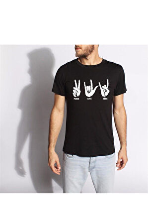 Tshirthane Peace Love Rock Tişört Erkek Tshirt