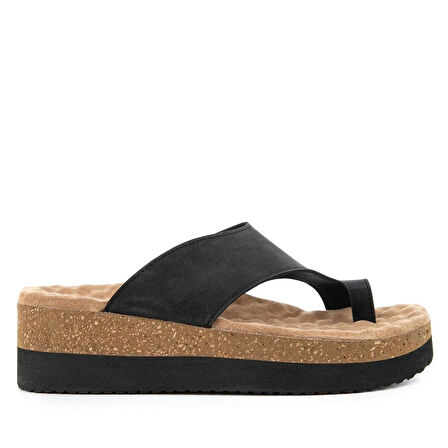 Muya Hora Anatomik Günlük ParmakArası Kadın Terlik-Siyah