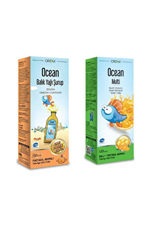 Ocean Omega 3 Portakallı Balık Yağı Şurubu 150 ml + Ocean Multi Ballı Portakal Konsantreli Şurup 150 ml