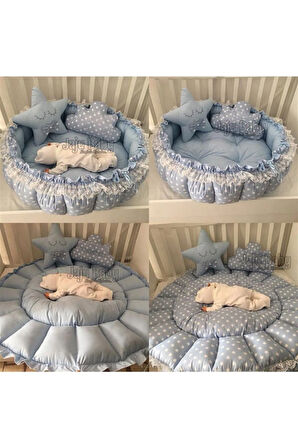 Mavi Yıldızlı Açılır Kapanır Oyun Minderi Bebek Yuvası Jaju-babynest Anne Yanı