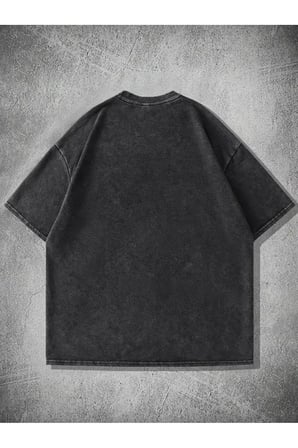 Yıkamalı Çakıl Rose Baskılı Oversize Vintage Tshirt