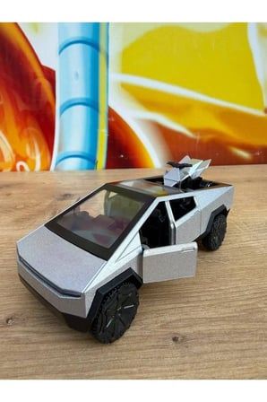 Tesla Cybertruck DiecastPickup Tesla Model Motorlu Diecast Araba Mini Gri