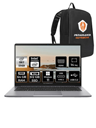 Asus ExpertBook P1 Intel Core i7 13620H 64GB 512GB SSD 14" FHD W11H Taşınabilir Bilgisayar & PER4 Çanta