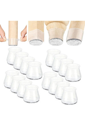 12 Adet ( 3cm-3,5cm ) Yarı Saydam Silikon Keçeli Sandalye Susturucu Sandalye Pabucu