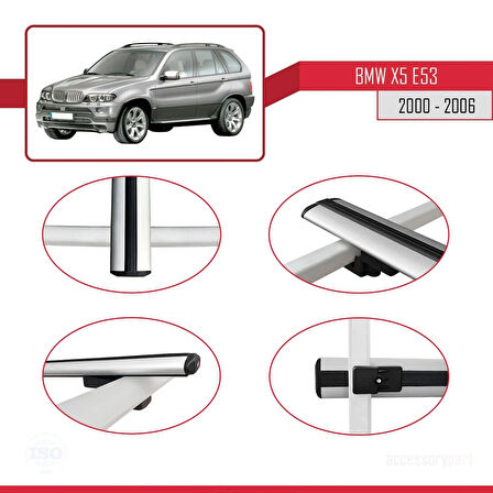 BMW X5 (E53) 2000-2006 Arası ile Uyumlu BASIC Model Ara Atkı Tavan Barı Gri 3 Adet