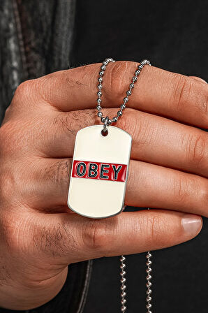 Urban Creed OBEY Yazılı Çelik Erkek Kolye Parlak Top Zincir