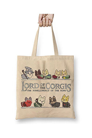 Lord Of The Rings Dogs Corgis Beyaz Bez Çanta Uzun Saplı Alışveriş Çantası Plaj Çantası