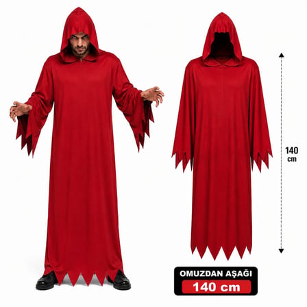 Yetişkin Kırmızı Kapüşonlu Cellat Hayalet Kostümü 140 cm (5671) gotlthmngoxx