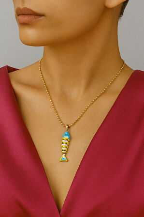 Mavi ve Sarı Renk Trend Balık Kolye