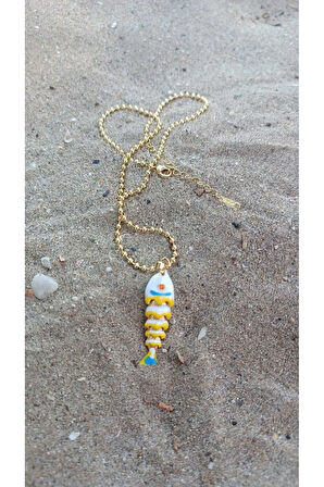 Mavi ve Sarı Renk Trend Balık Kolye