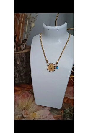 Çelik Zirkon Taşlı Gösterişli Çeyrek Kolye