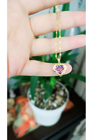 1.Sınıf Çelik Kararma Yapmaz Okyanus Kalpli Mor Mavi Kolye