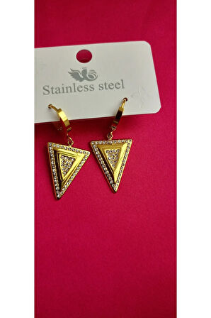 316L Çelik Kararma Yapmaz Üçgen Zirkon Taşlı Şık Zarif Kadın Küpe