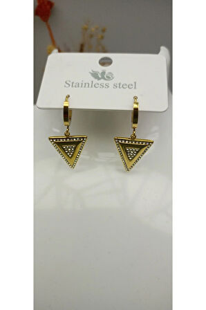 316L Çelik Kararma Yapmaz Üçgen Zirkon Taşlı Şık Zarif Kadın Küpe