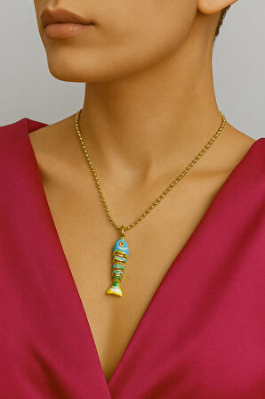 Mavi ve Sarı Renk Trend Balık Kolye