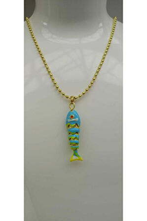 Mavi ve Sarı Renk Trend Balık Kolye