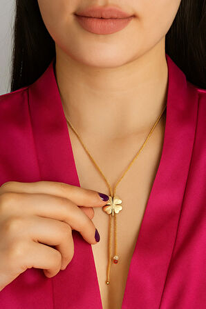 316L Çelik Kararma Yapmaz Altın Kaplama Orta boy Yonca Kolye