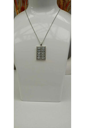 Çelik Kararma Yapmaz Baget Taşlı Silver Kolye