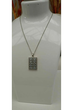 Çelik Kararma Yapmaz Baget Taşlı Silver Kolye