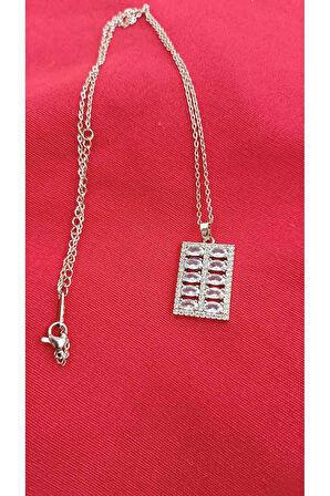 Çelik Kararma Yapmaz Baget Taşlı Silver Kolye