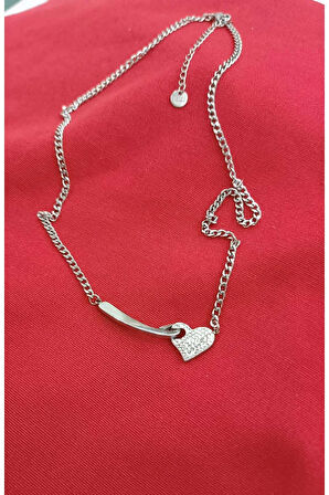 Çelik Kararma Yapmaz Kalp Figürlü Taşlı Silver Kolye