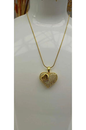 1.Sınıf Çelik Kararma Yapmaz Kalp Figürlü Zarif Gold Kolye