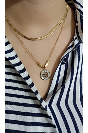 1.Sınıf Çelik Kararma Yapmaz Zİrkon Taşlı Göz Figürlü Kolye