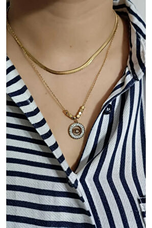 1.Sınıf Çelik Kararma Yapmaz Zİrkon Taşlı Göz Figürlü Kolye