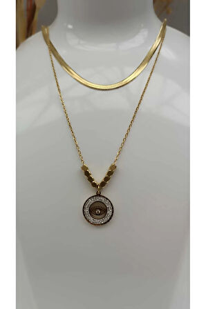 1.Sınıf Çelik Kararma Yapmaz Zİrkon Taşlı Göz Figürlü Kolye