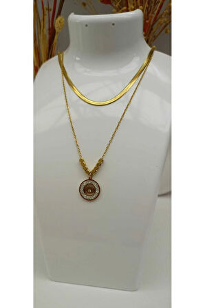 1.Sınıf Çelik Kararma Yapmaz Zİrkon Taşlı Göz Figürlü Kolye