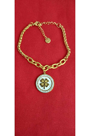 1.sınıf Çelik Karama Yapmaz Zirkon Taş Detaylı Yonca Figürlü Bileklik