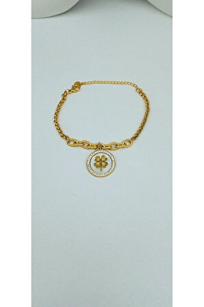 1.sınıf Çelik Karama Yapmaz Zirkon Taş Detaylı Yonca Figürlü Bileklik