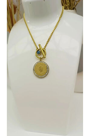 1.Sınıf Çelik Kararma Yapmaz Zirkon Taş Detaylı Çeyrek Altın Figürlü Kolye