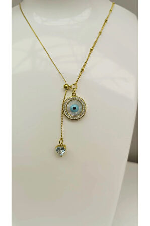 Çok Şık ve Zarif Kararma Yapmaz Zirkon Taş Detaylı Nazar Boncuğu Figürlü Kolye