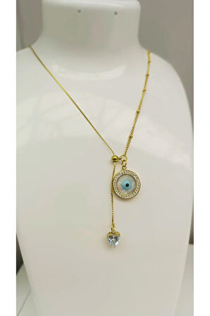 Çok Şık ve Zarif Kararma Yapmaz Zirkon Taş Detaylı Nazar Boncuğu Figürlü Kolye