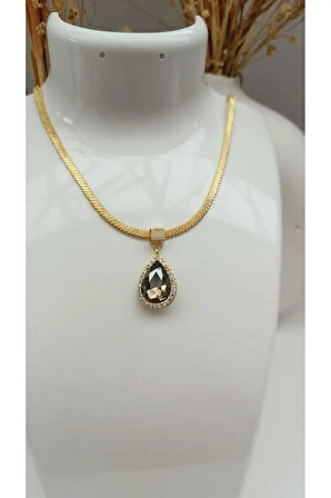 1.Sınıf Çelik Kararma Yapmaz Zirkon Taş detaylı Damla Figürlü Kolye