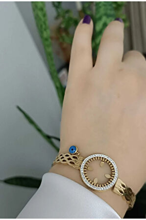 1.Sınıf Çelik Kararma Yapmaz  Çeyrek Altın Yuvalı Kelepçe Bileklik