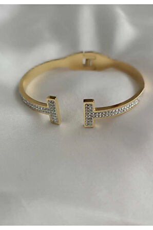 1.Sınıf Çelik Kararma Yapmaz Zirkon Taşlı T Bileklik