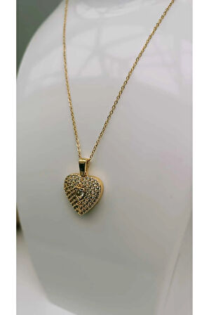 1.Sınıf Çelik Kararma Yapmaz Zirkon Taşlı  Kalp ve Açılınca Melek Figürlü Kolye