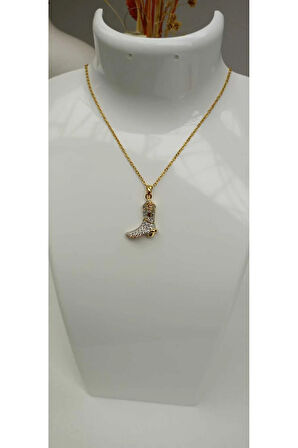 Kararma Yapmaz Çelik Çizme Figürlü Zirkon Taşlı Kolye